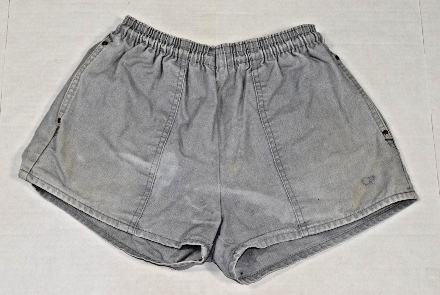 Vintage Womens Shorts Ocean Pacific Size S 80s Gray Cotton Canvas Distressed
