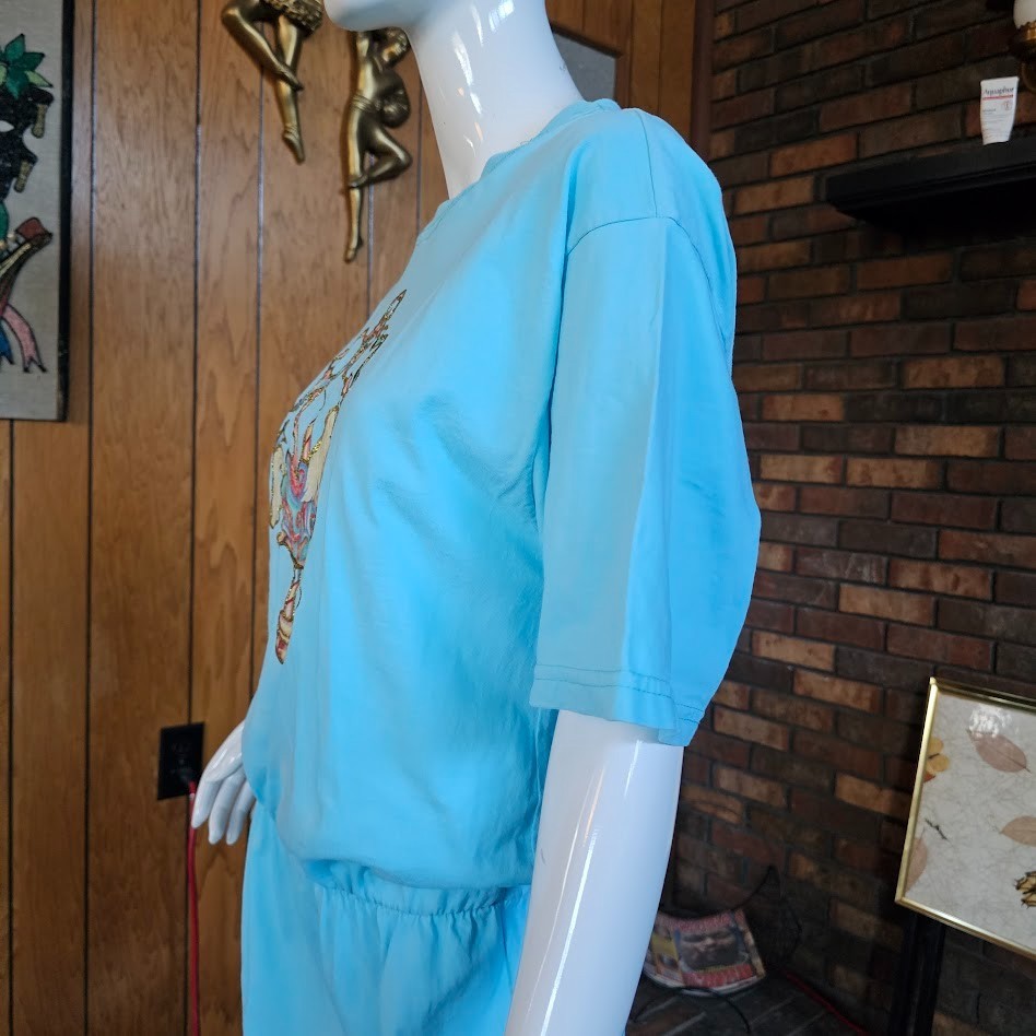 Vtg 80s 90s Sunbelt Merry Go Round Carousel Horse Whimsical T-Shirt Dress OSFM