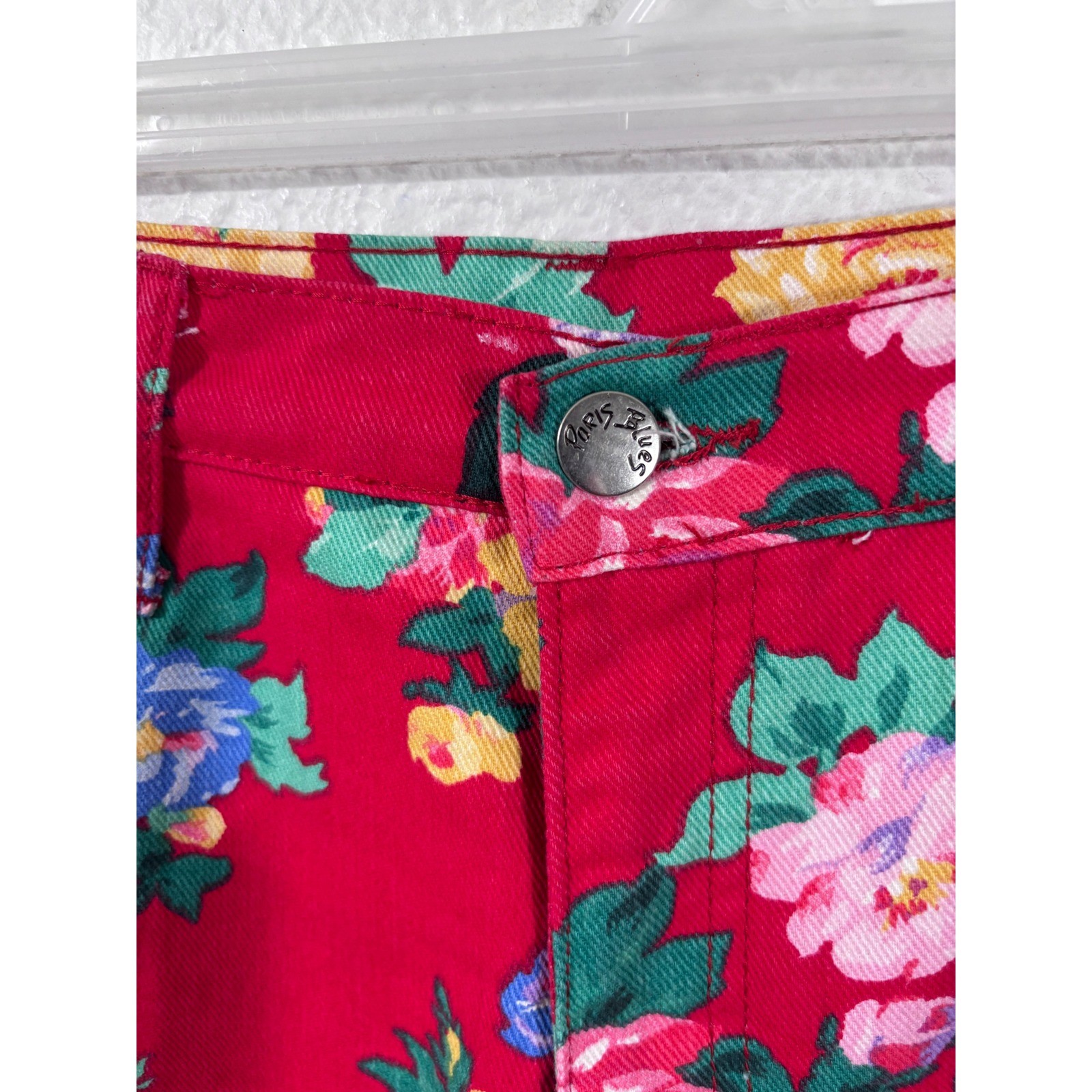 Paris Blues Shorts Women Small Red Vintage Floral High Rise Denim Mini Wide Leg