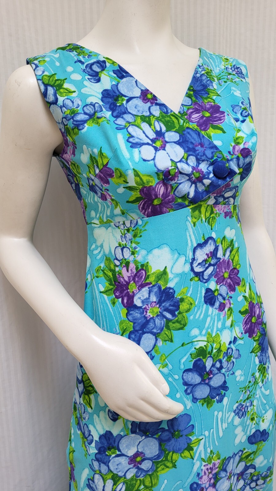 Vintage 60/70s PENNEYS HAWAII Bright Blue Floral Maxi Dress – Size S – EUC