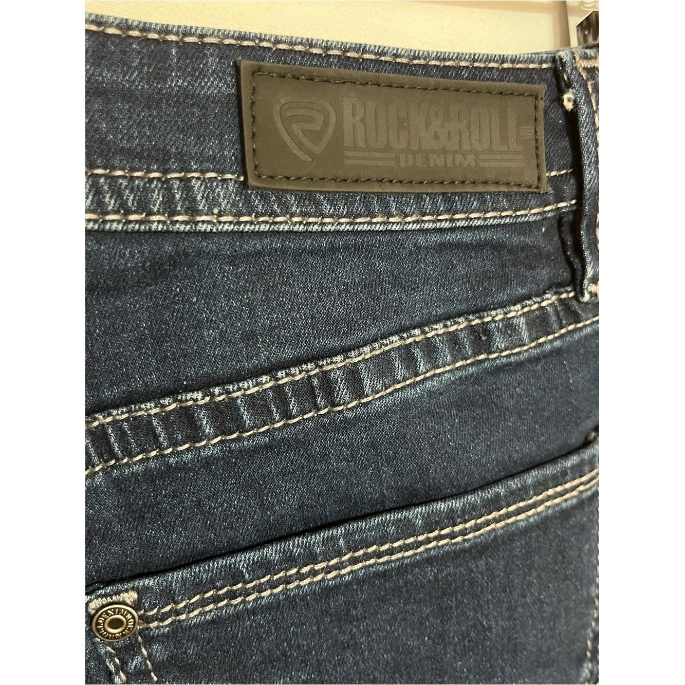 Rock & Roll Denim High Rise Flare Dark Wash 29×32 Button Fly Y2K Western Retro