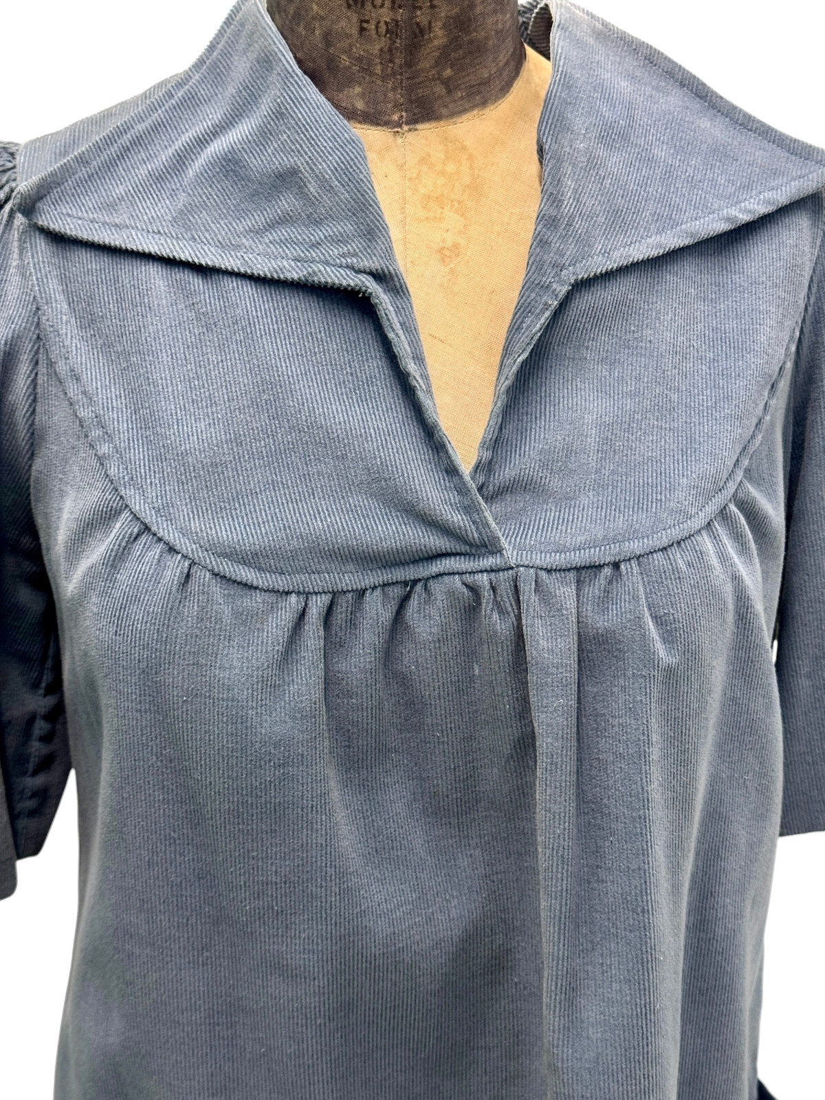 70’s Vintage India Imports Of Rhode Island Blue Corduroy Boho Smock Dress Sz XP