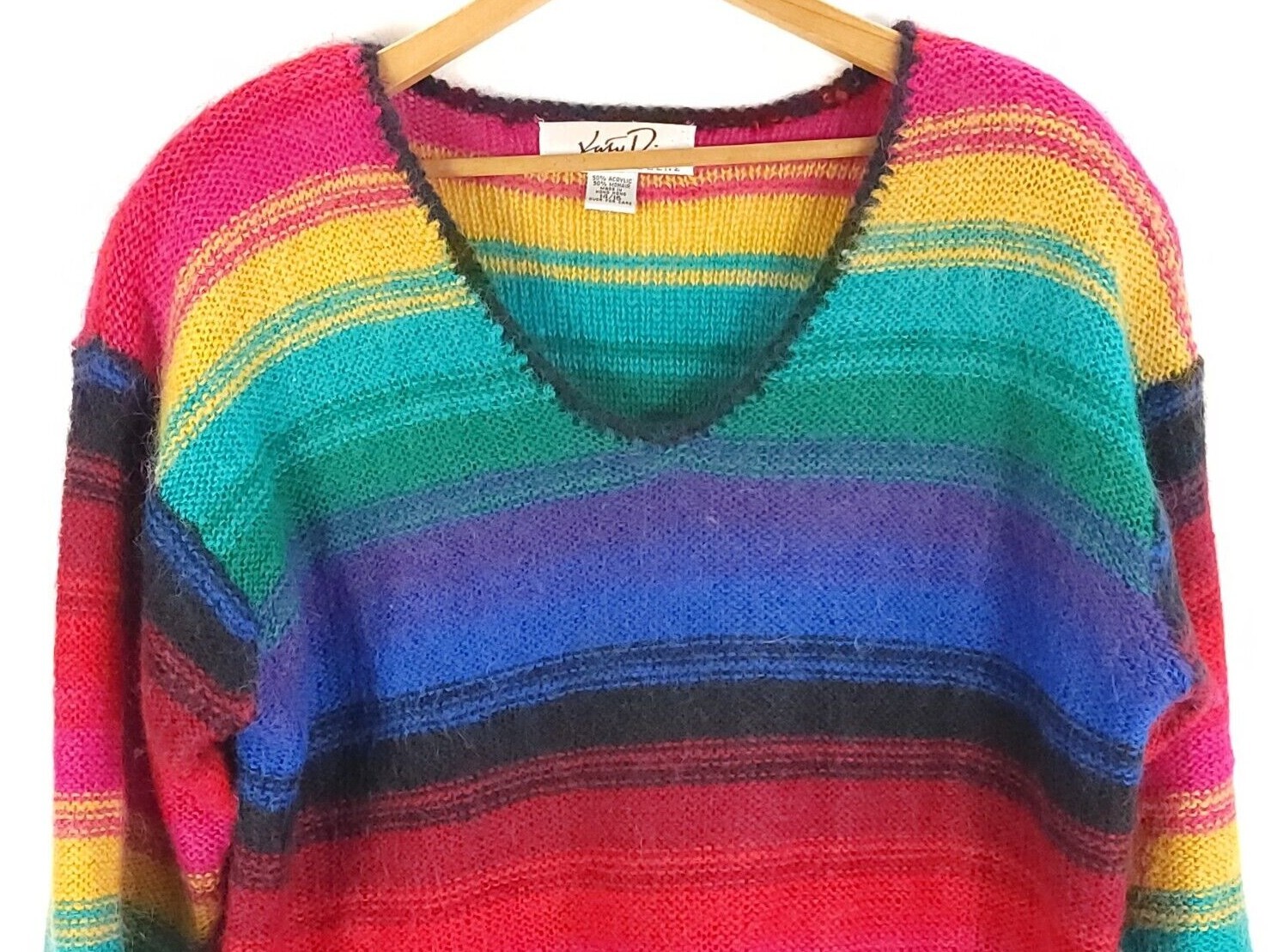 Vtg Katy D Sweater Women’s 14/16 Multicolor Stripes Mohair Blend Kathryn Deene