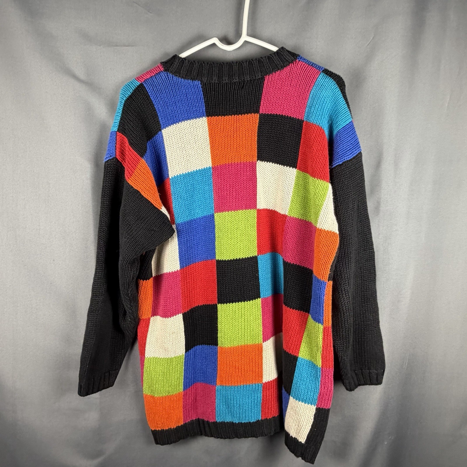 Vintage Marsh Landing 90s Colorful Patchwork Womens Sweater Ramie Med Tag Pic
