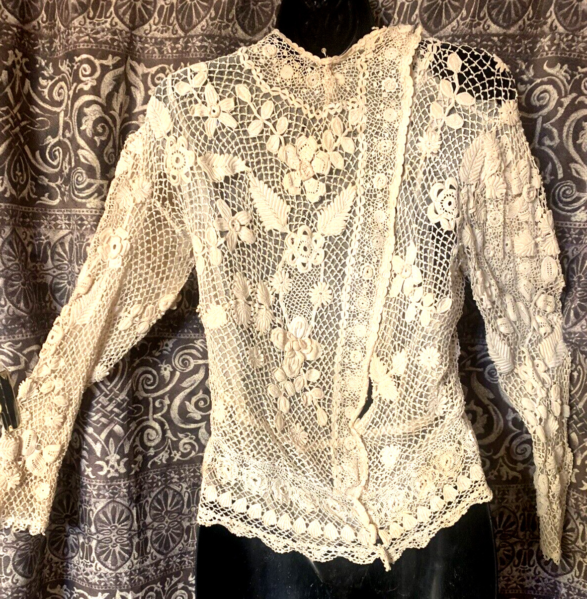 Antique Edwardian Irish Crochet Lace Blouse With High Collar Collectable