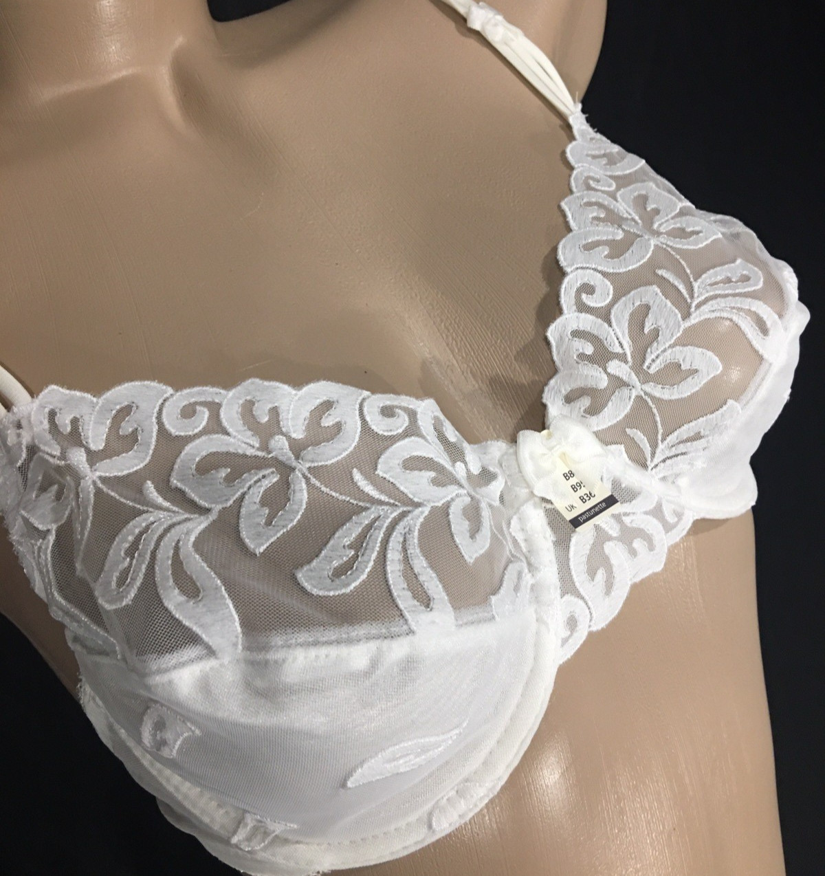 Vtg White Nylon Sheer UW Lace Lady Bra 36B