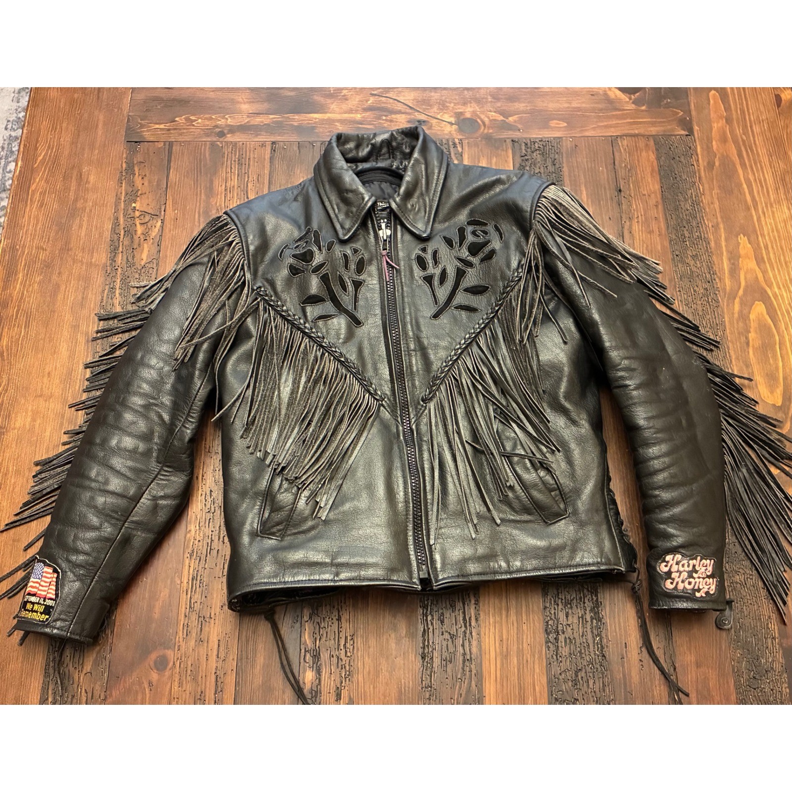 Vintage Leather King Fringe Western Harley Jacket Women’s Size Small Moto Biker