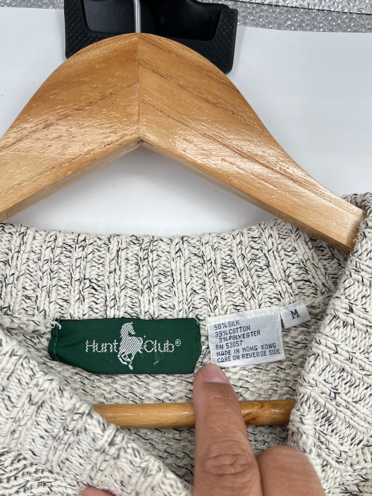 Vintage Hunt Club Heavy Knit Ivory Gray Marled Silk Cotton Blend Sweater Men’s M