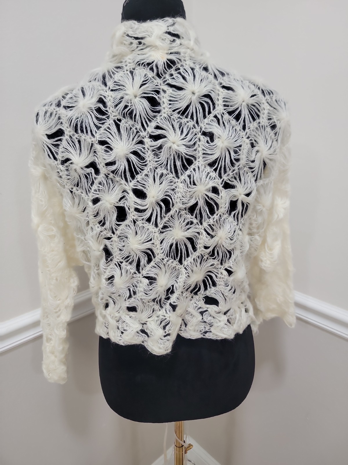VTG’70s Made in Japan Hand Made Acrylic Crochet Bolero Victorian Style Cardigan.