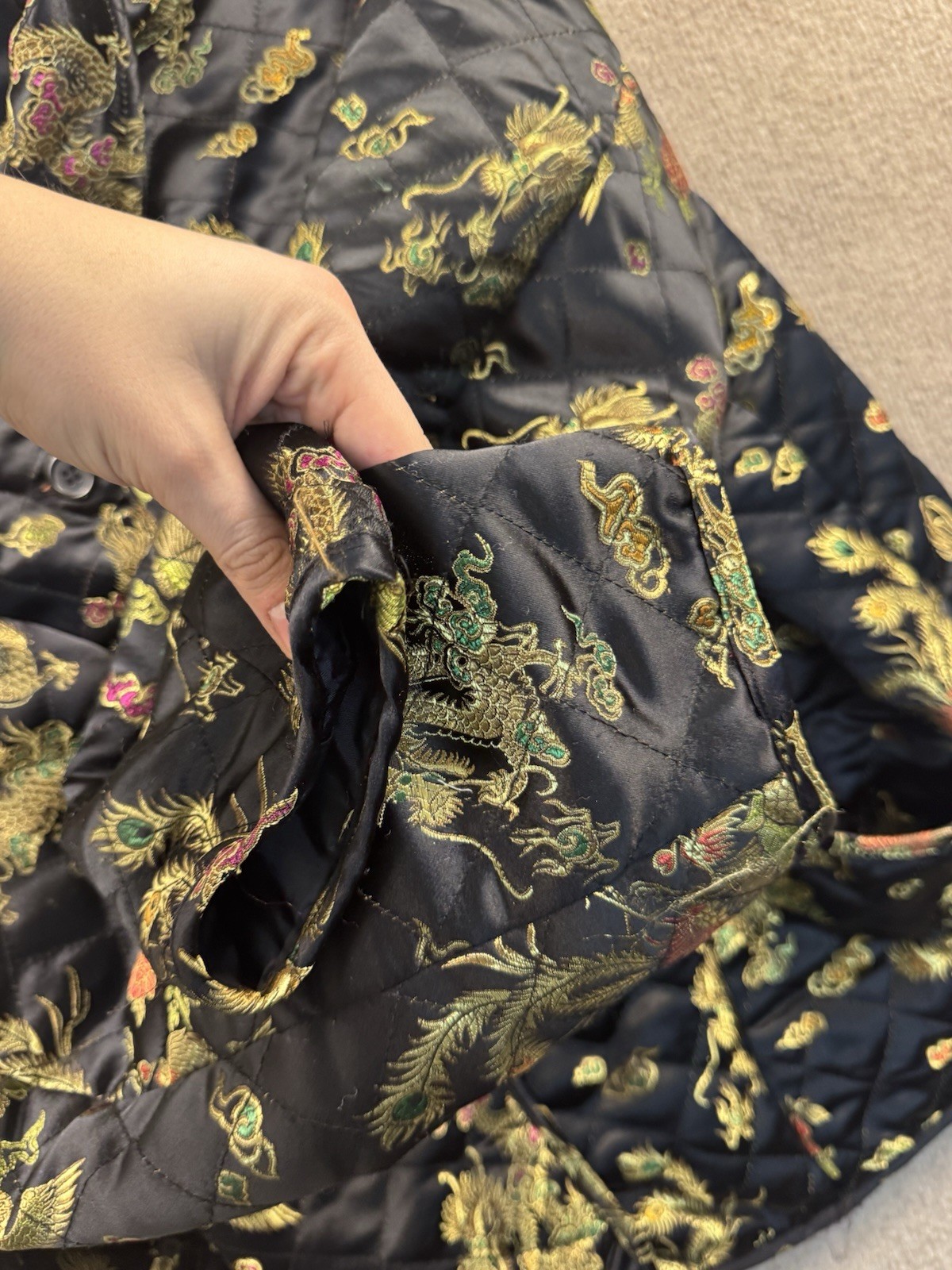 Vintage 90s Uniform John Paul Richard Quilted Dragon Phoenix Jacket Brocade 2X