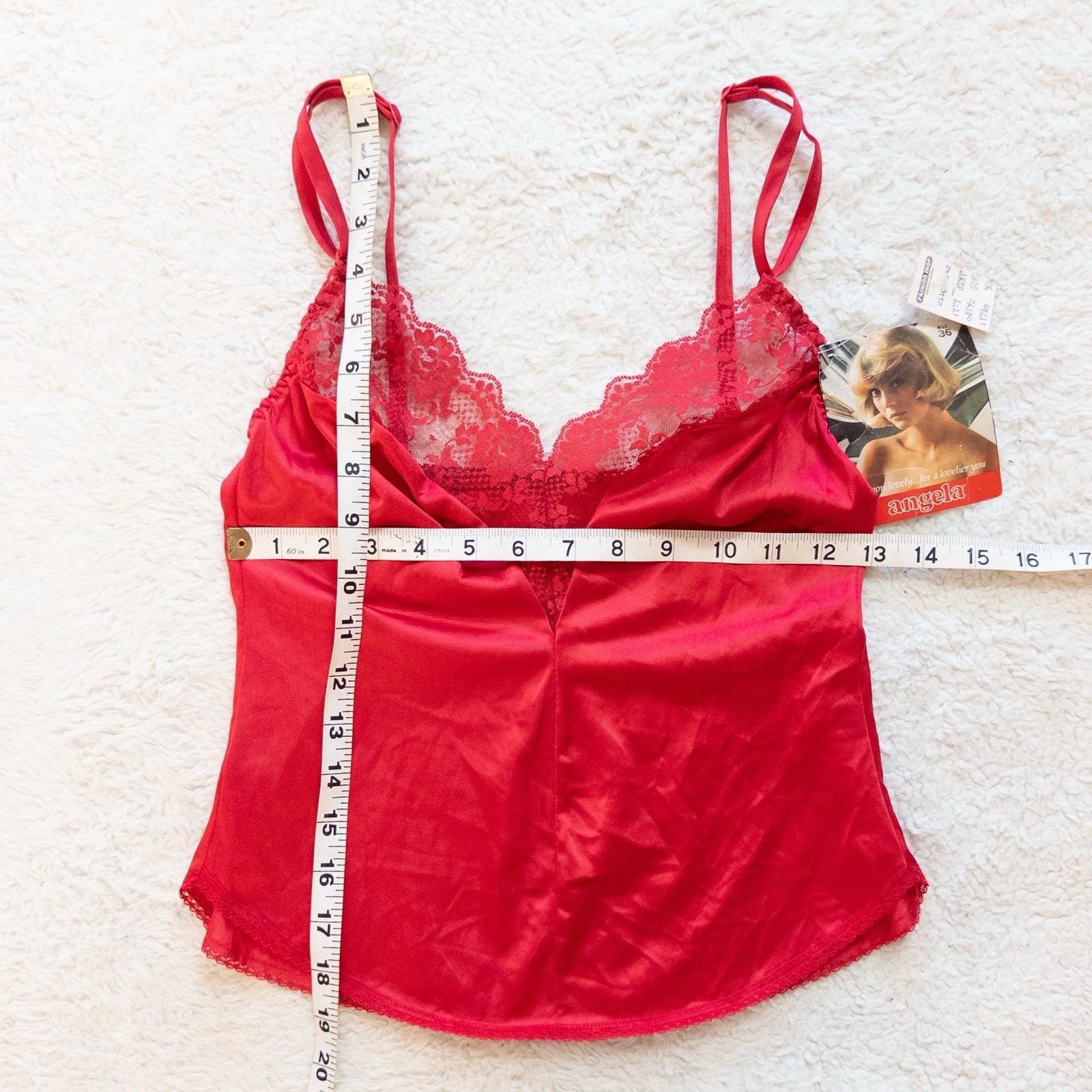 Vintage 80s Angela Red Lace Trim Camisole Cami Top NWT Size 36