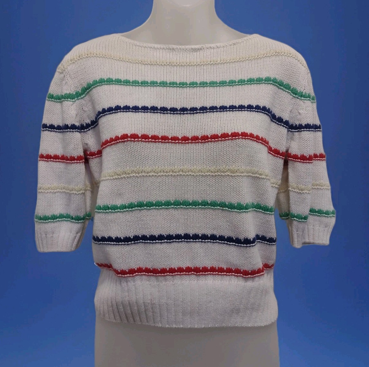 Vintage 80s TGIF Hong Kong Half Sleeve Ramie Cotton Preppy Multicolor Stripe M