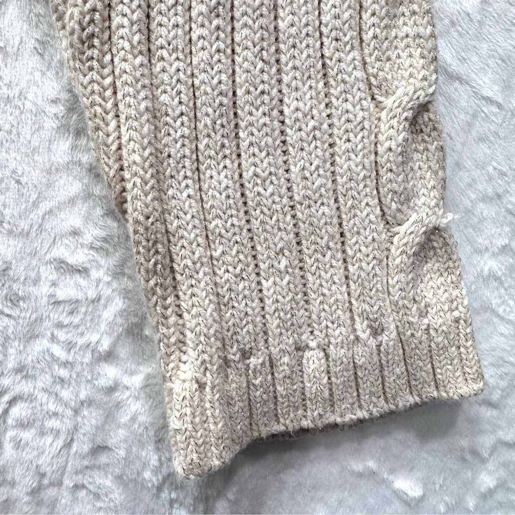 Vintage Gitano Ivory Cable Knit Turtleneck Sweater with Metallic Threads Y2K XXL