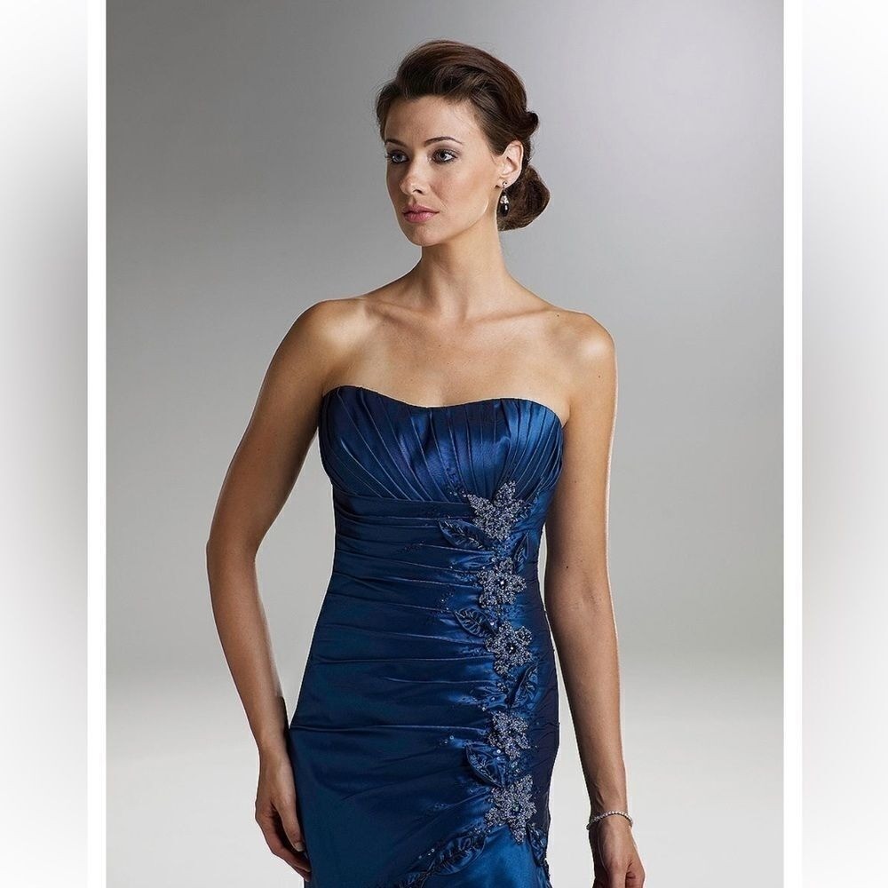 Rina di Montella Teal Strapless Beaded Mermaid Gown