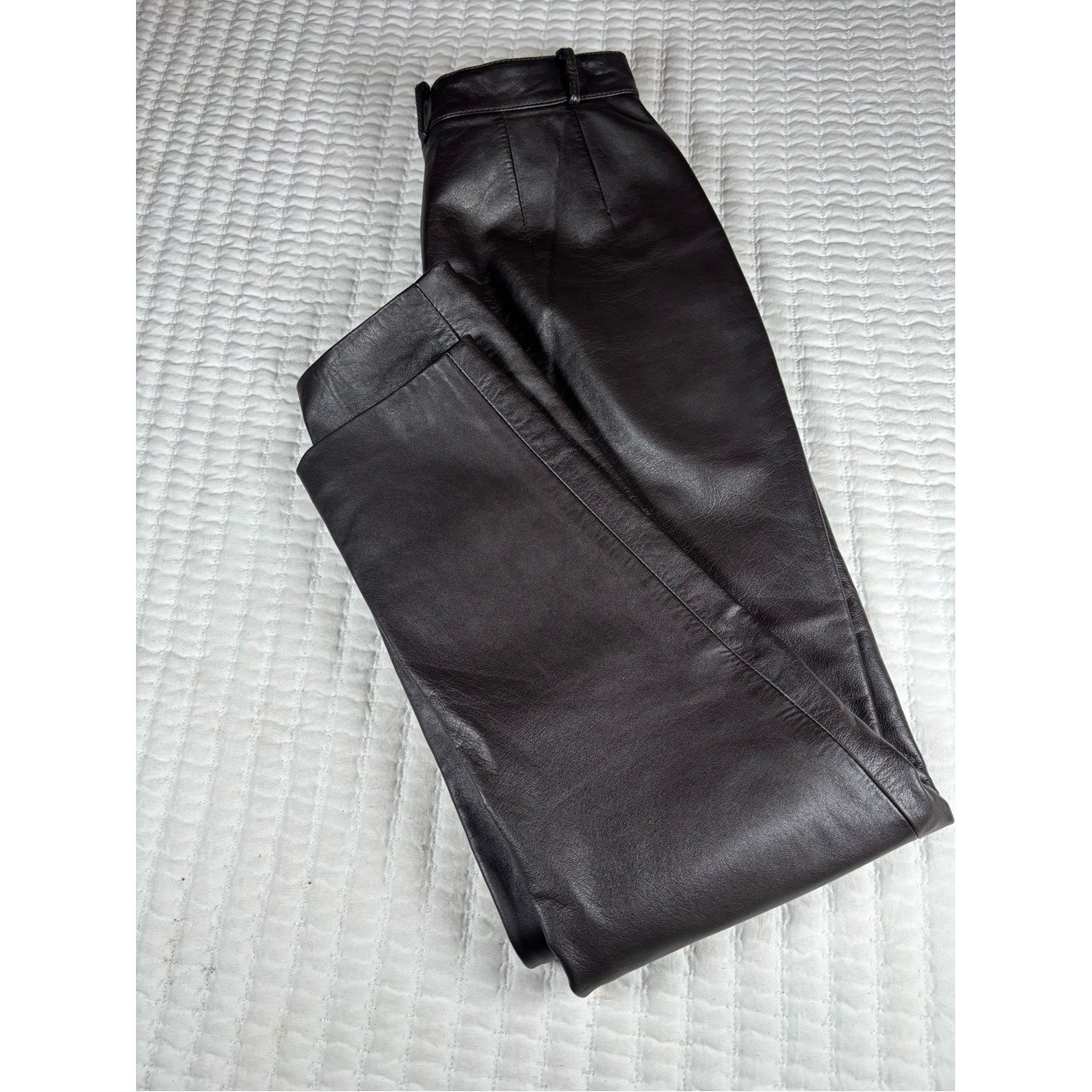 Sisley Italy Brown Leather Pants Women’s Size 28 High Waist Tapered Vintage