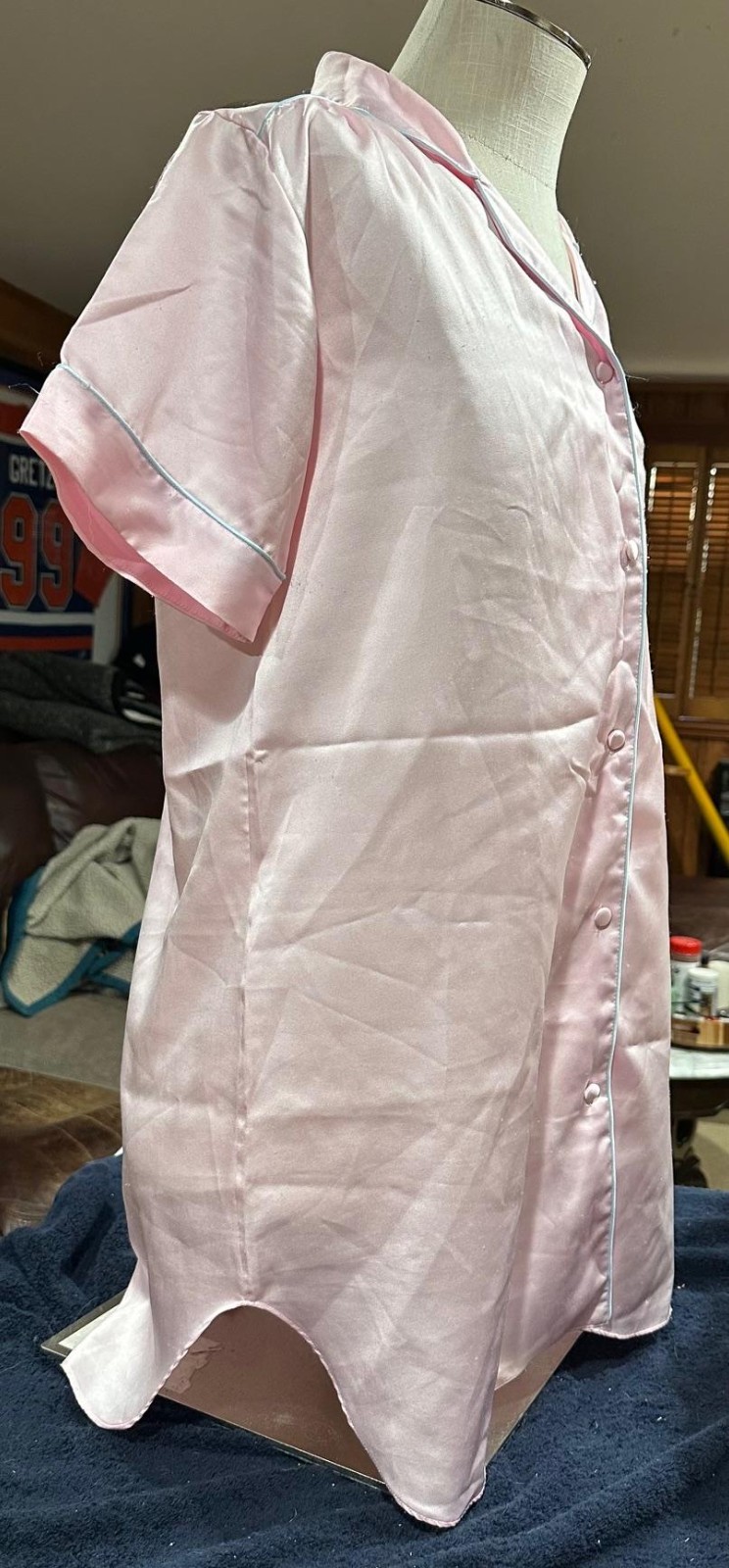 Vintage 1990’s Cotillion Pink Satin Night Sleep Button Shirt Soft Cozy Medium