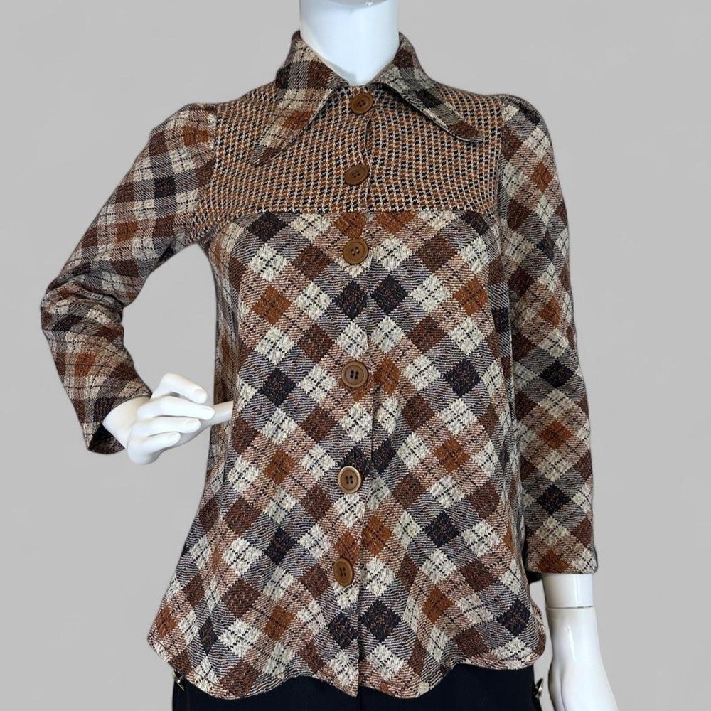 Vintage Mister Marty California Plaid Knit Jacket Brown Shacket Academia S