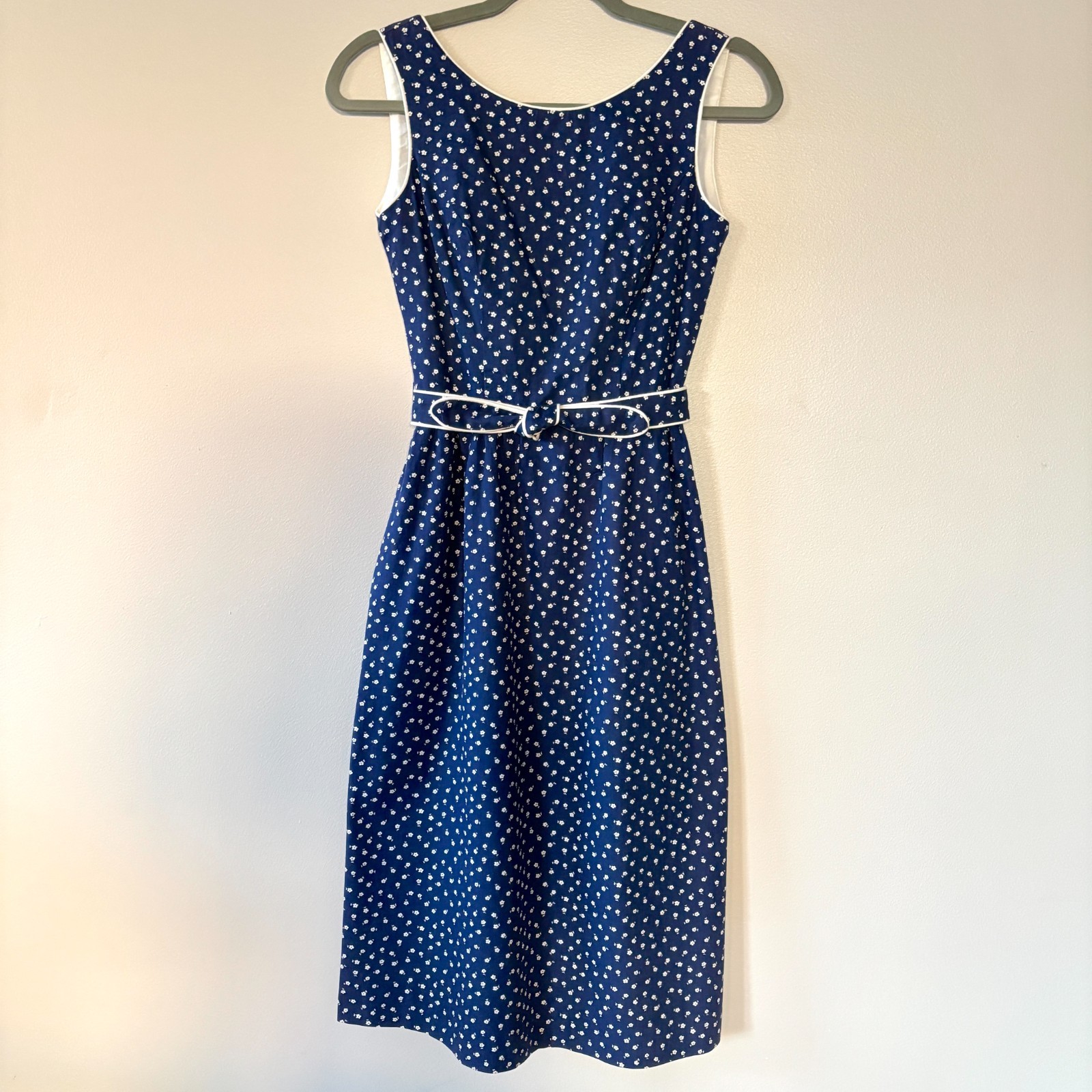 VTG Lanz Original Navy White Pinafore Floral Dress Cottagecore Sundress XS