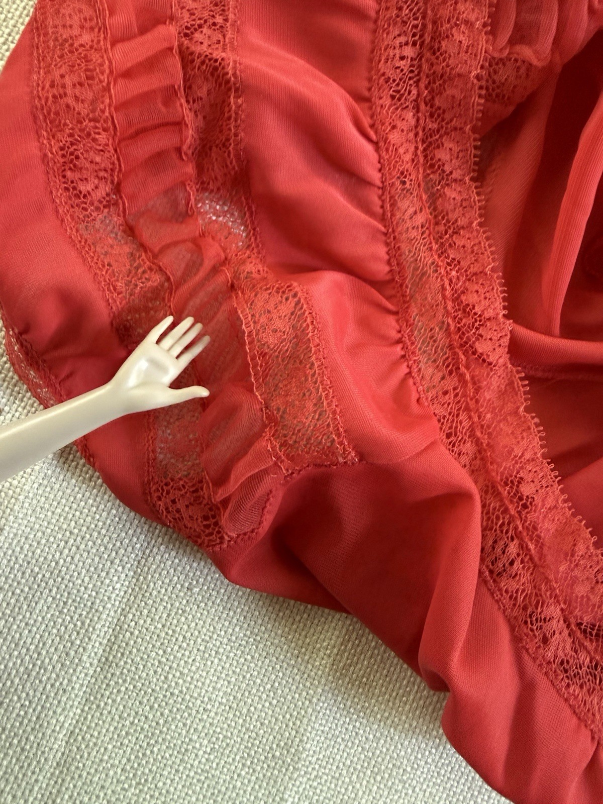 Vtg 60s Nightgown Chiffon Pleat Maxi Empire Goddess Siren Red Lace Nylon M 36 38