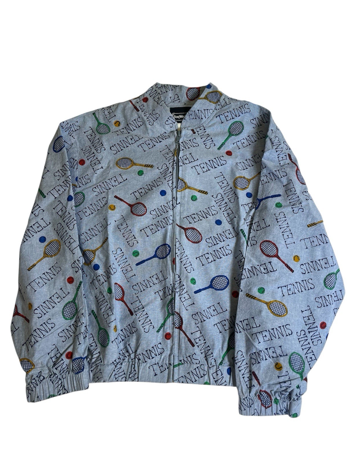 Vtg Womens Bon Worth Full zip Tennis All Over Print Jacket Preppy Granny Core L