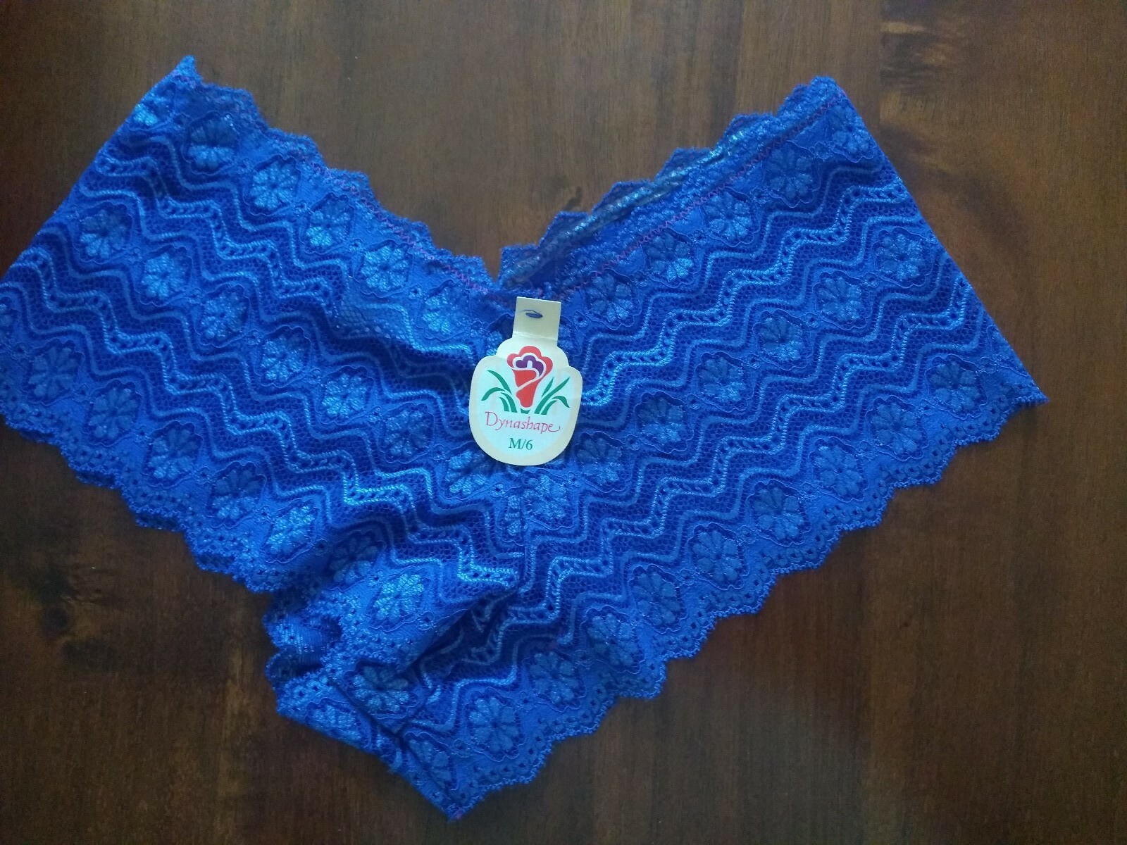Vintage Dynashape Red Beige Blue Lace Short Hi Cut Panties Size Medium 6
