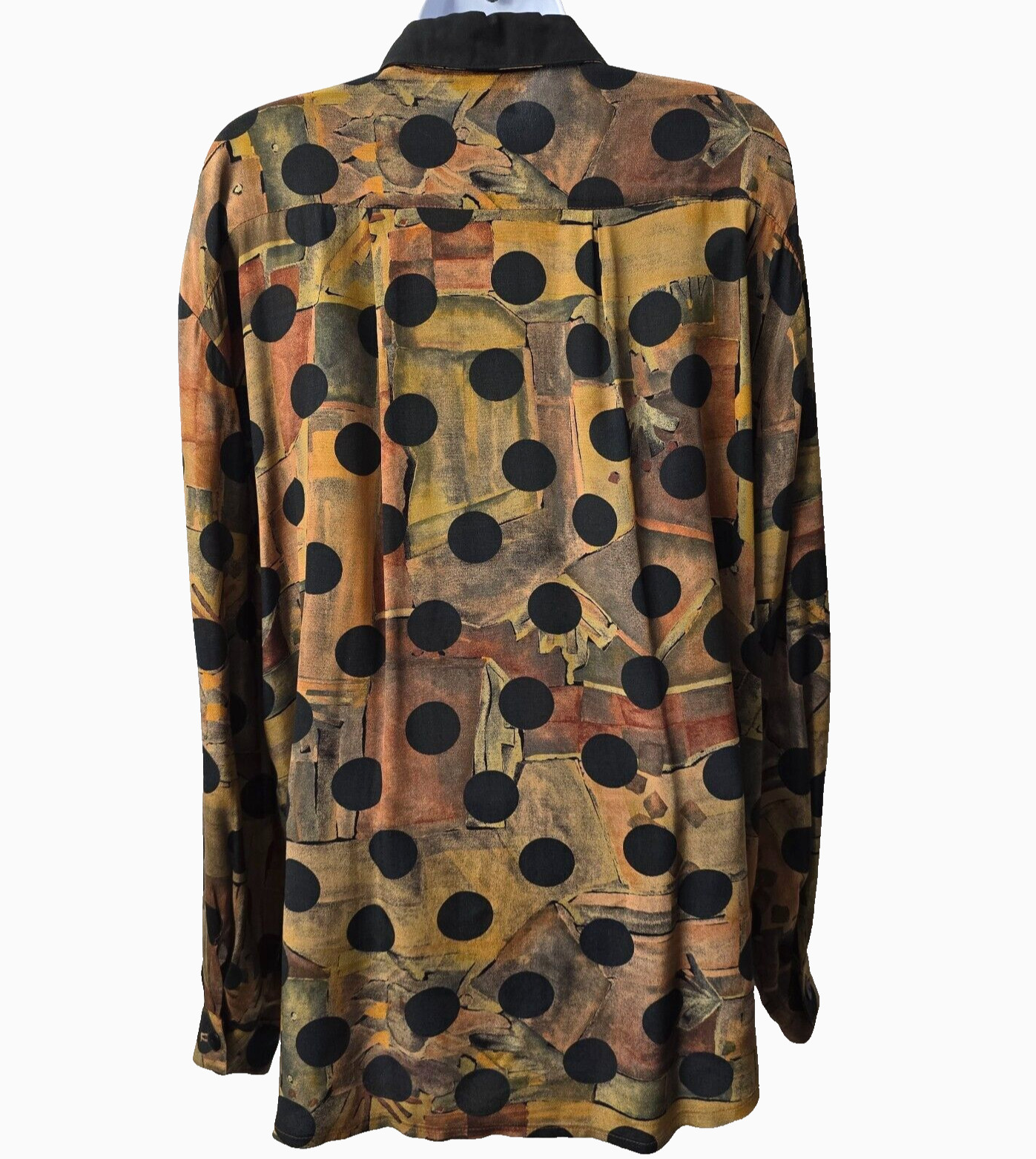 Vintage Polka Dot Blouse Top 8 M Semi Sheer Lagenlook Black Multicolor Rayon 80s