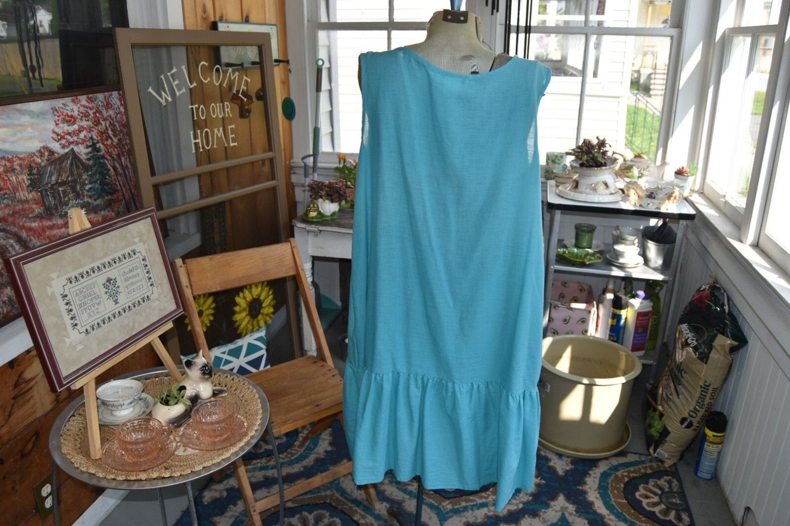 Vintage 90s Anne Leslie Plus Tiered Prairie Dress Made in USA Blue Size 1X