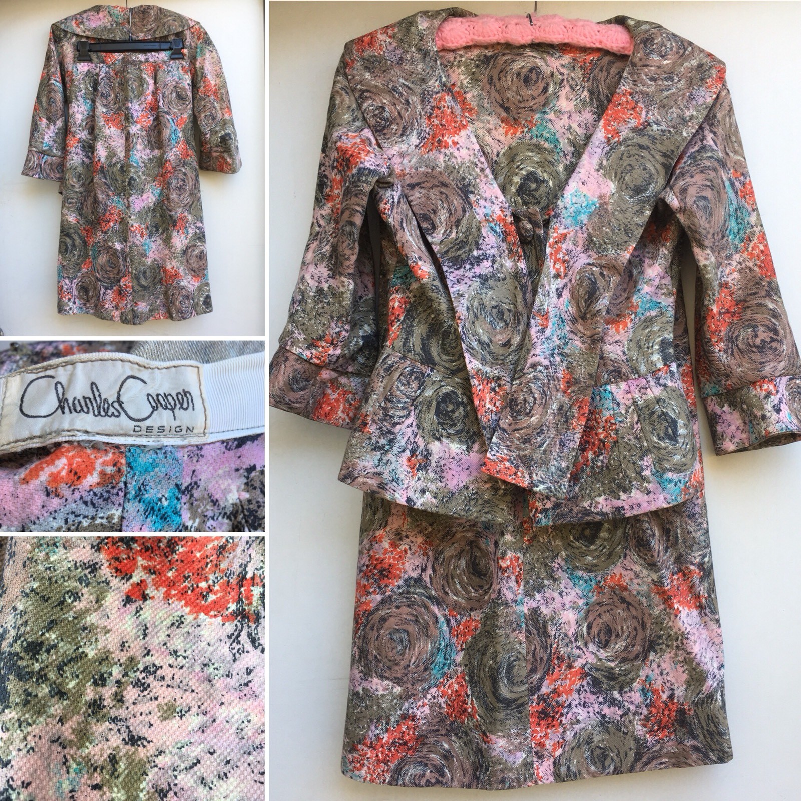 Vintage Charles Cooper Design Skirt Suit With Belt skirt 25 in Waist 60s Mod