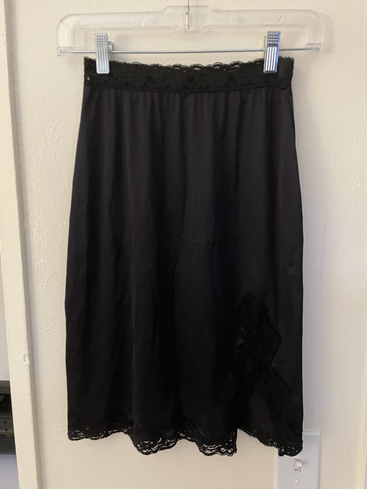 Vassarette Underneath It All Black Slip Small Elastic Waist & Front Side Slit