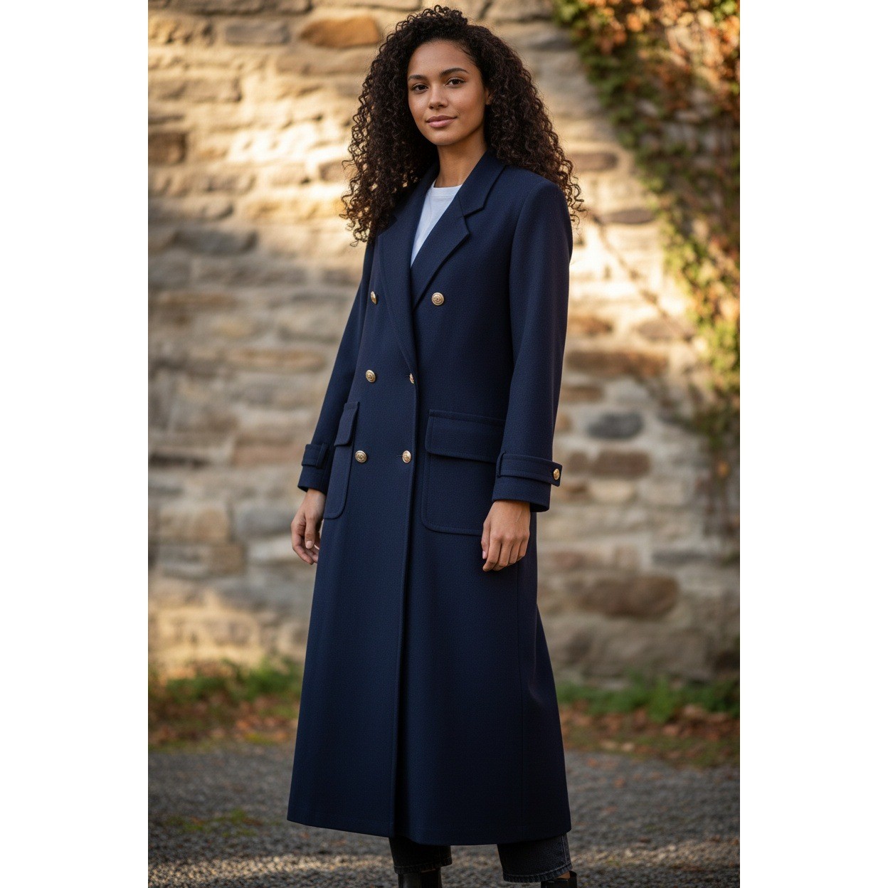 VTG Talbots 100% Pure Wool Coat Navy Blue Gold Crest Button Double Breasted M