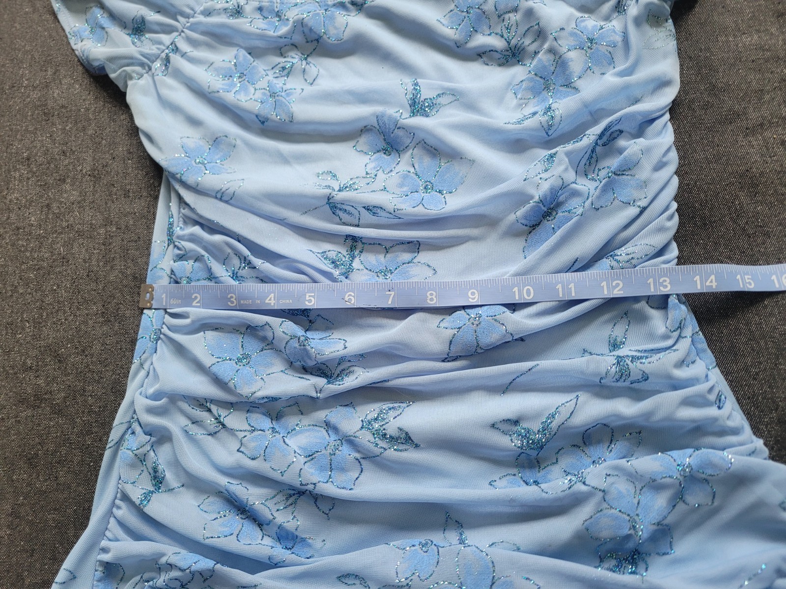 Vintage 90s Y2K Taboo Blue Floral Drop Waist Asymmetrical Hem Prom Hoco Size S/M