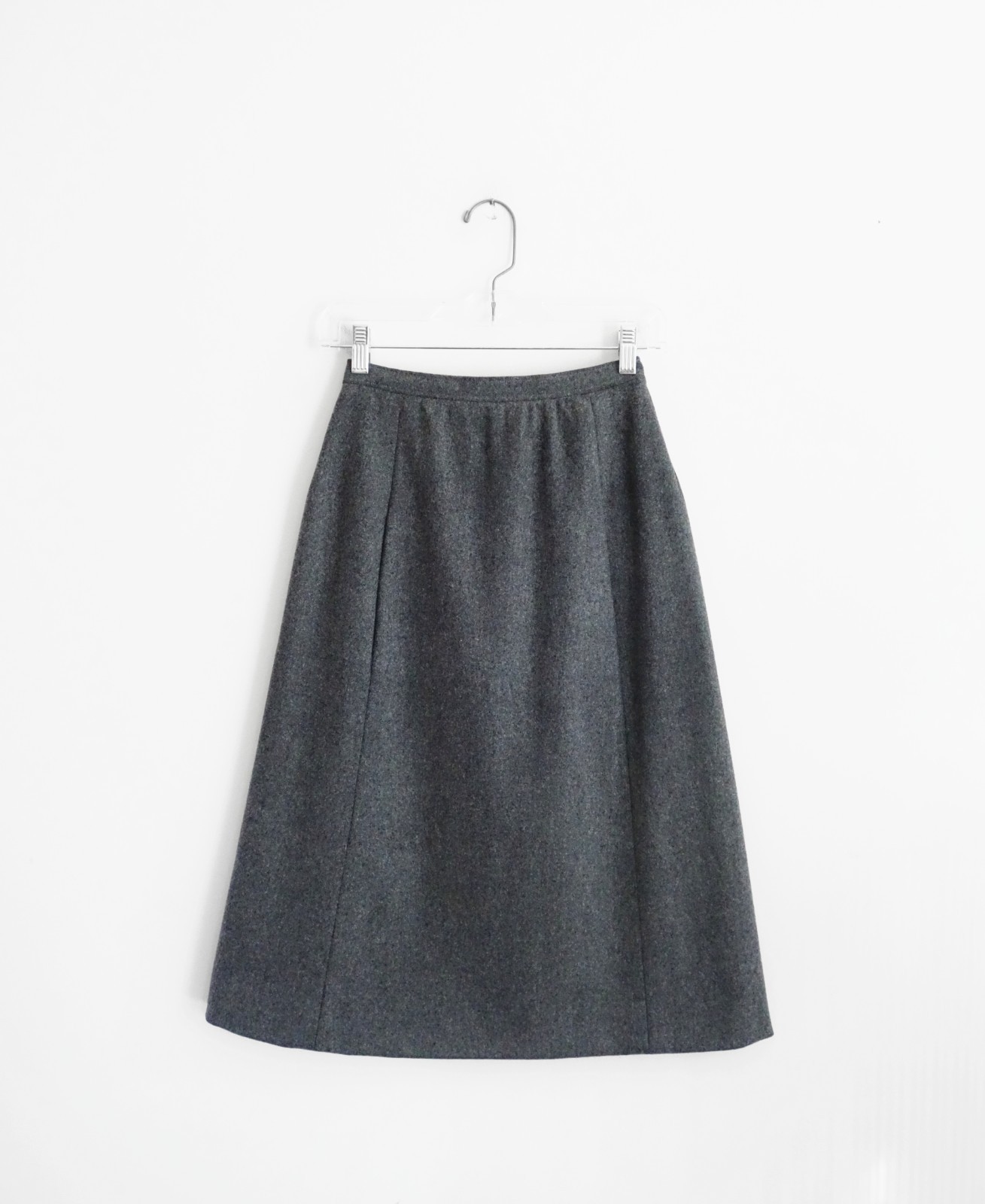 Vtg 70s Halston Three I. Magnin Grey Fleecy Wool Midi Skirt Suit est XXS 2XS 00