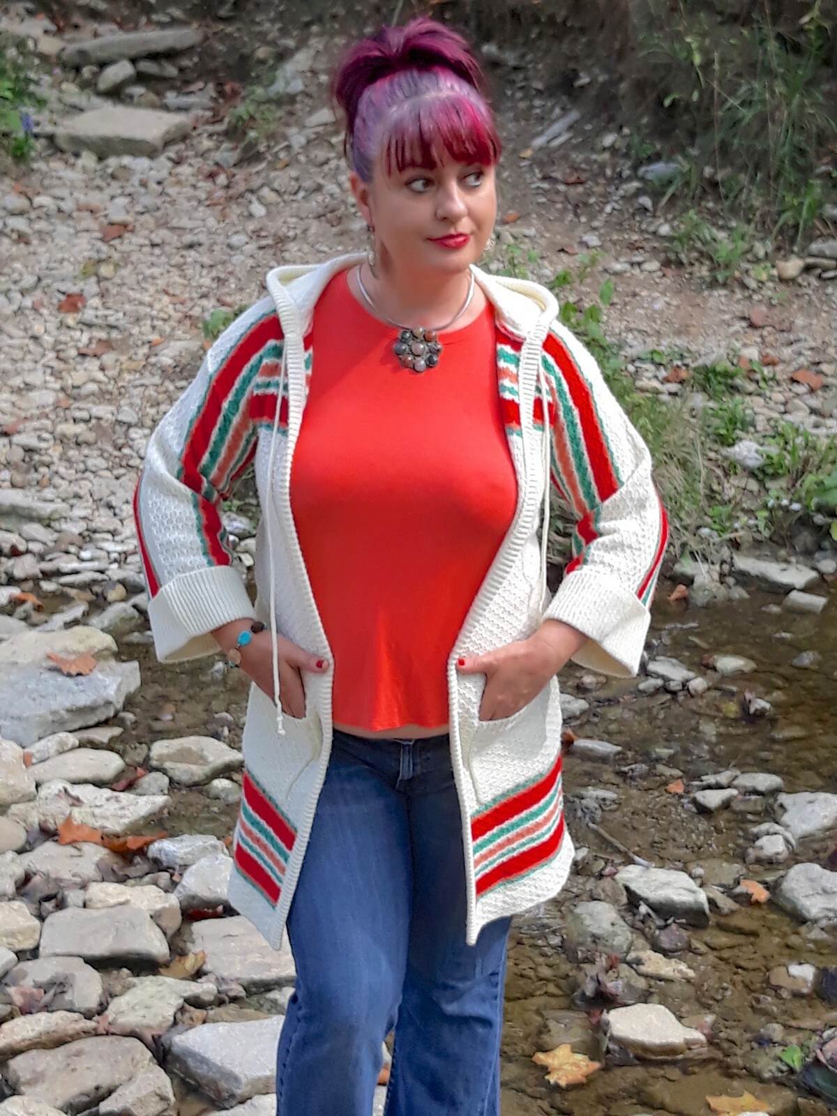 Vintage Organically Grown Arpeja M Long hood sweater jacket pockets Hippy