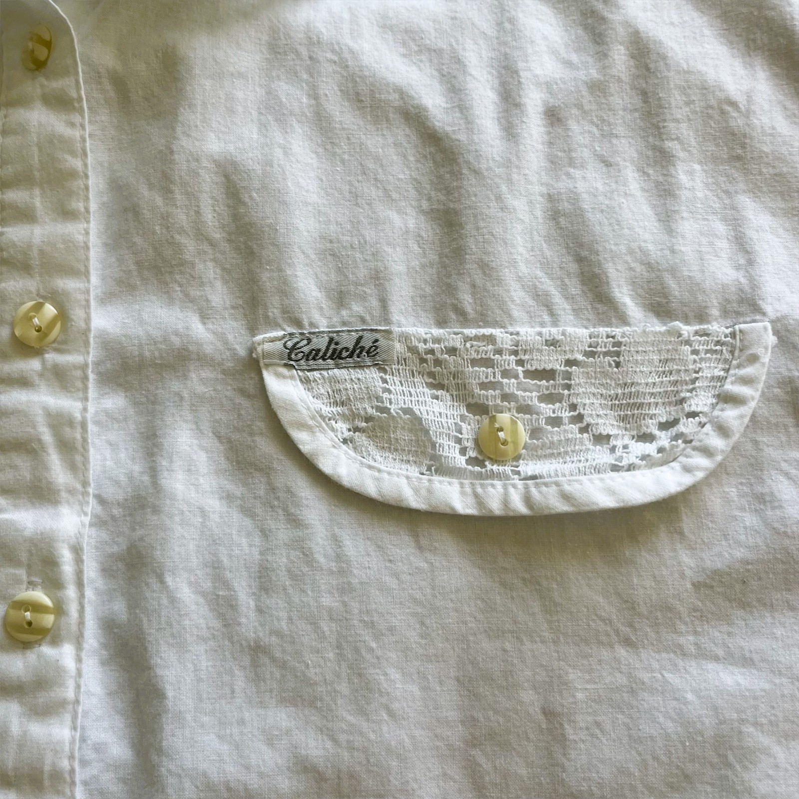 Vintage 80s 90s Caliche Short Sleeve White Blouse Lace Collar Detail Size L