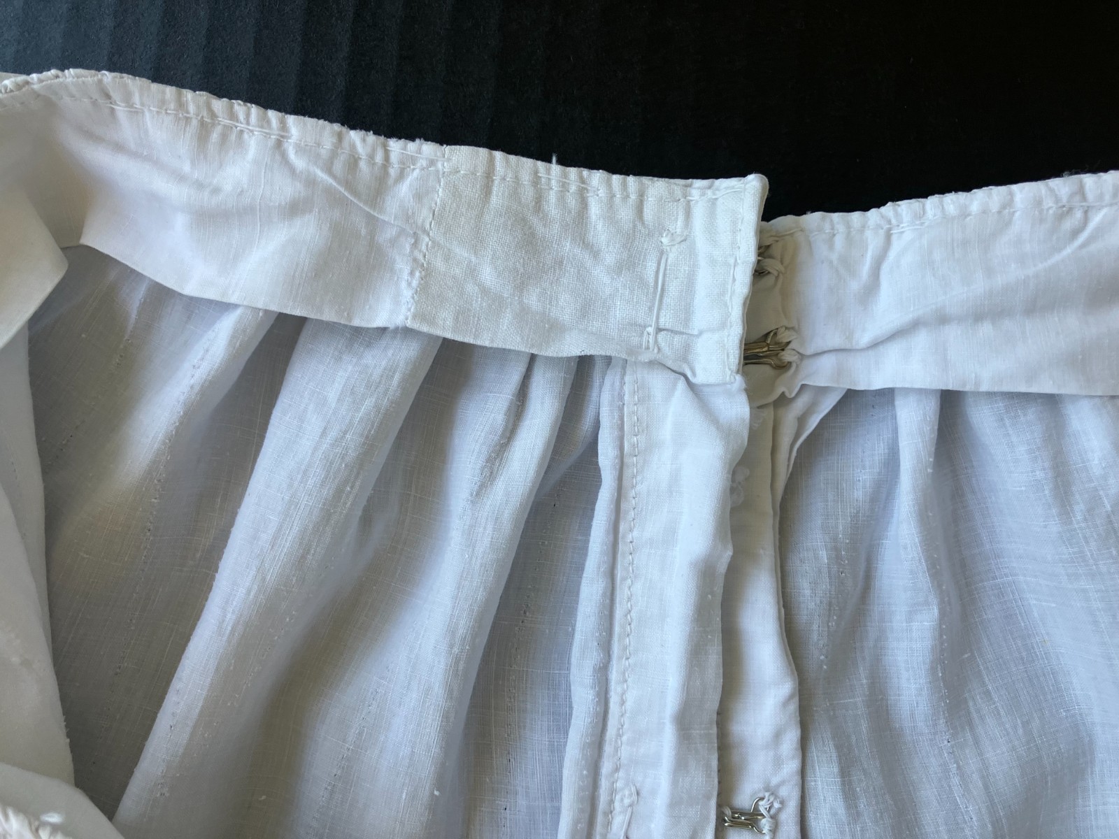 Antique Edwardian French White Linen Skirt w/Lacy Drawn Work & Pin Tucks S/M