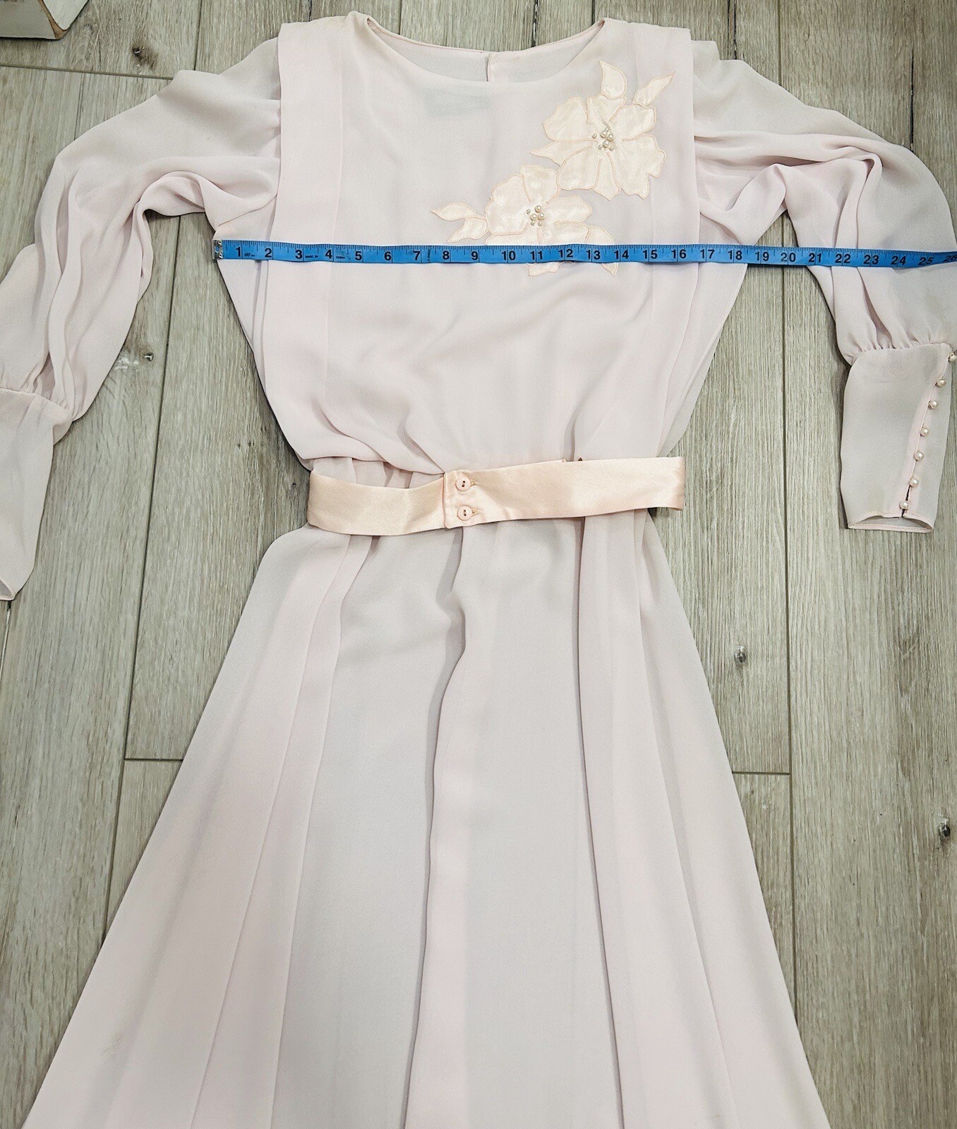VTG URSULA OF SWITZERLAND Blush Pale Pink Chiffon Blouson MIDI Dress 7/8 *Read*