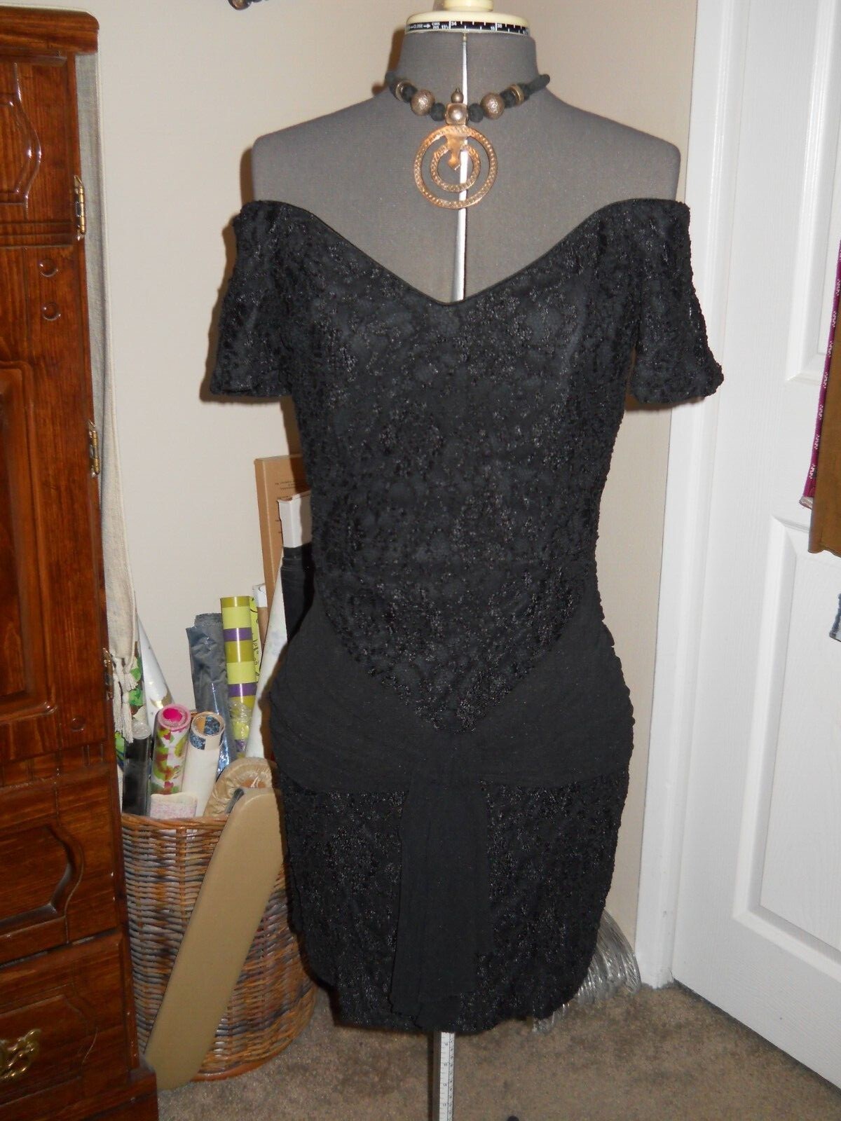 Vintage 90s L.A. Glo  *THE* Little Black Dress Off-Shoulder Wiggle Sheath 11/12