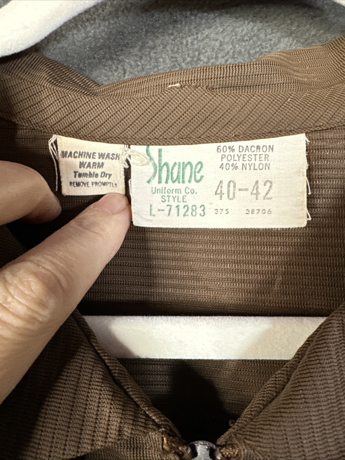 Vintage Shane Uniform Co. Shirt L-71283 Brown Talon Zip up Cover up