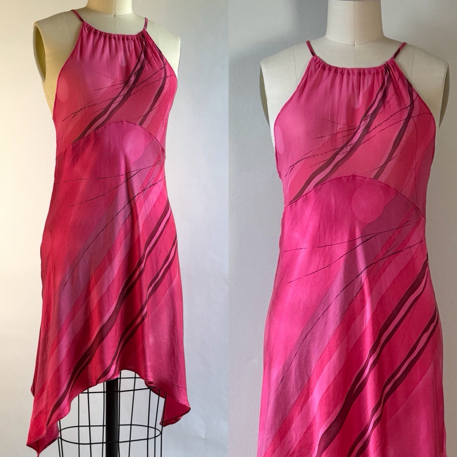 Y2K Victoria’s Secret Silk Slip Halter Dress Handkerchief Hem S/M