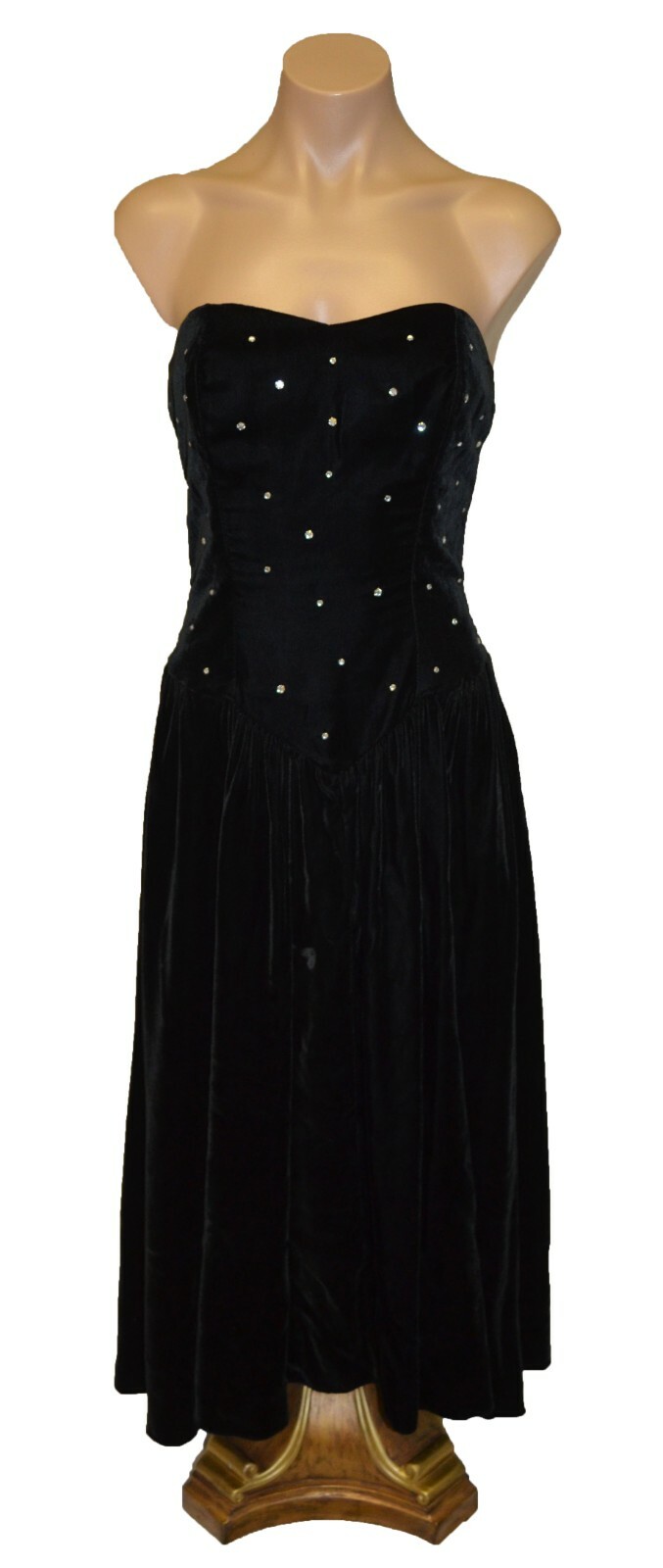 Positively Ellyn Vintage 80s Black Velvet Rhinestone Prom Party Dress size 8