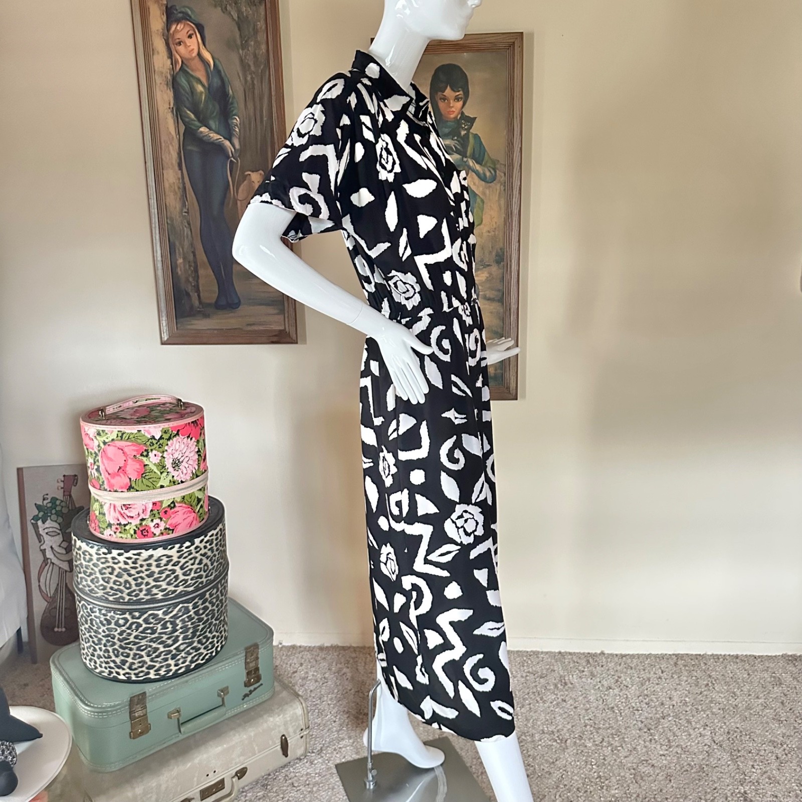 Vintage 1980s New Wave Together Abstract Print Shirtwaist Day Dress M/L