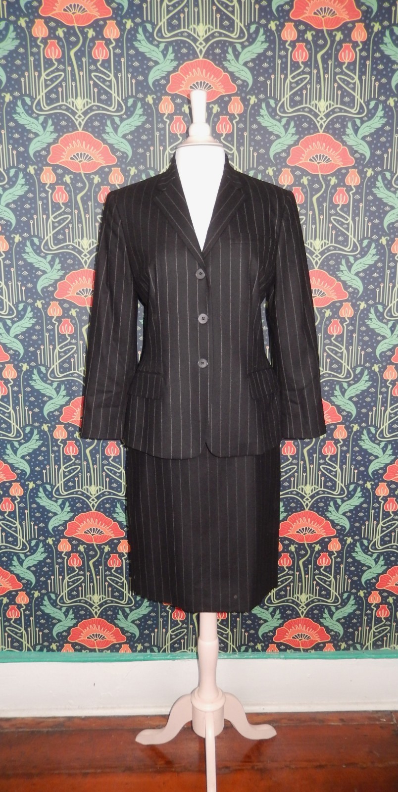 Vintage 90’s Y2K Ralph Lauren Black Label Pinstripe Blazer Wool Skirt Suit 6/8