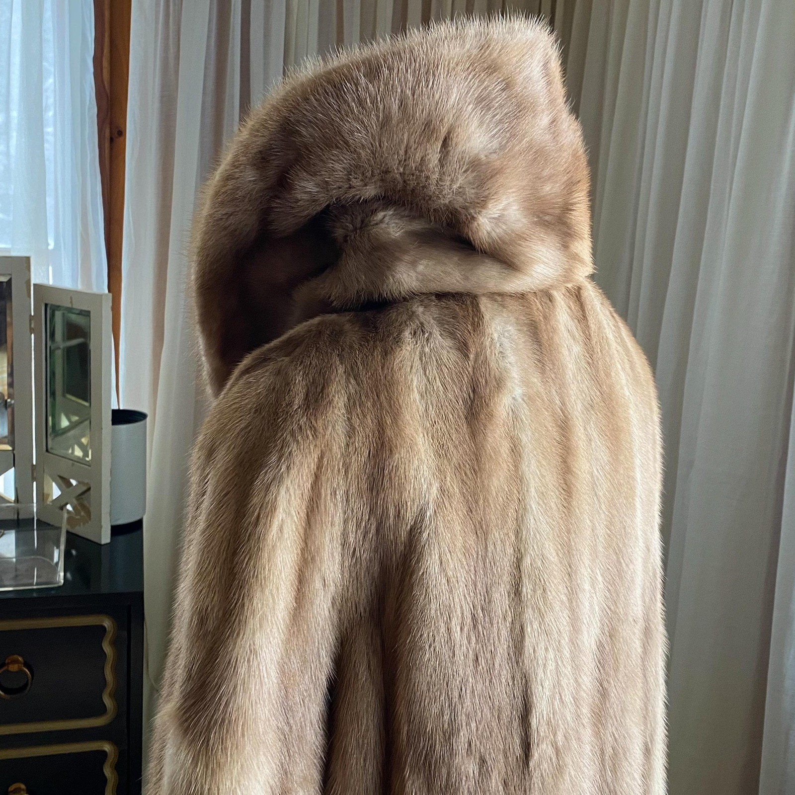 Vintage 60s mink coat midi autumn haze light brown shawl collar 46” bust EUC