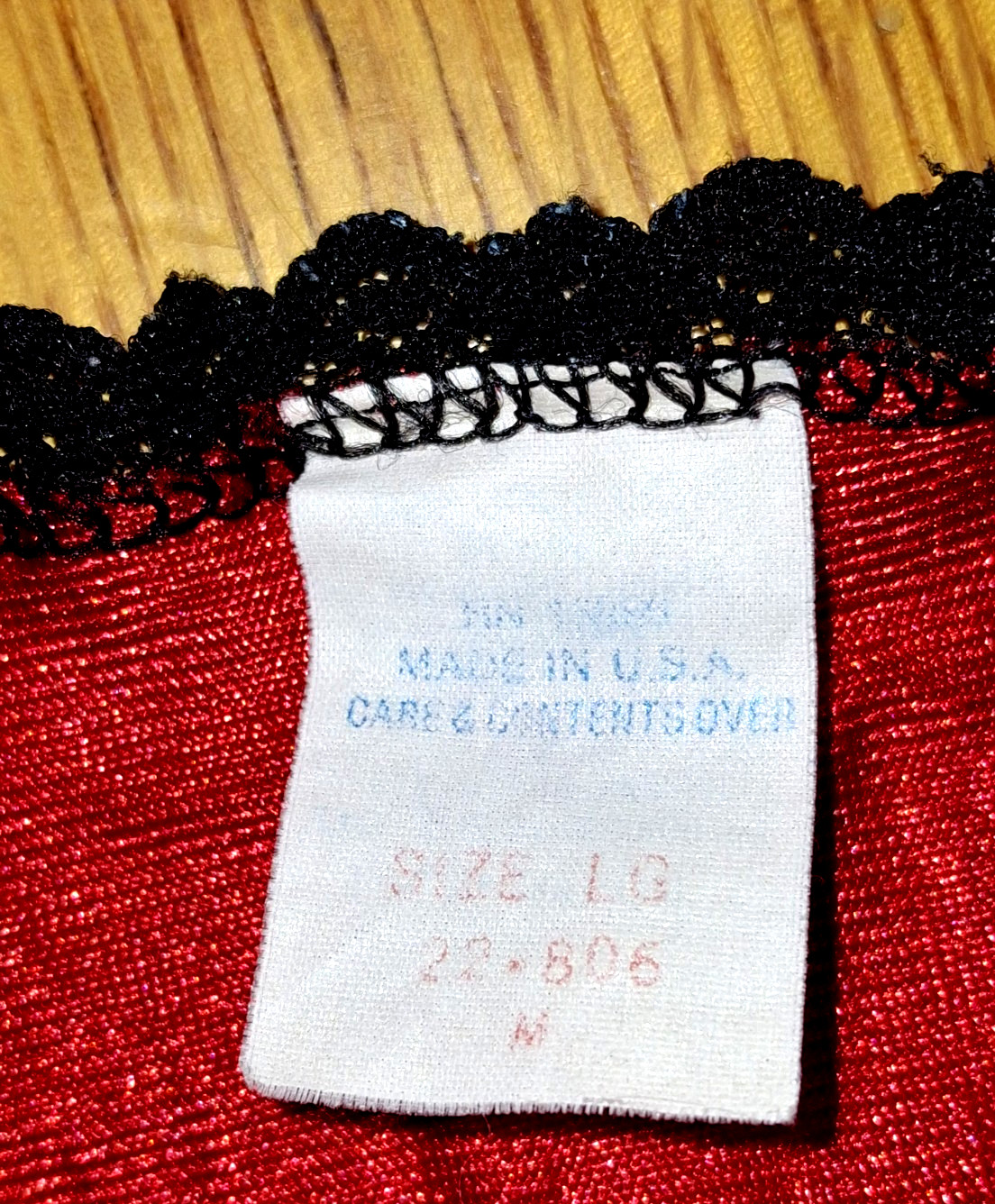 Vintage Red Nylon Black Lace Cami Lingerie Slip Top Spaghetti Straps Slit Side