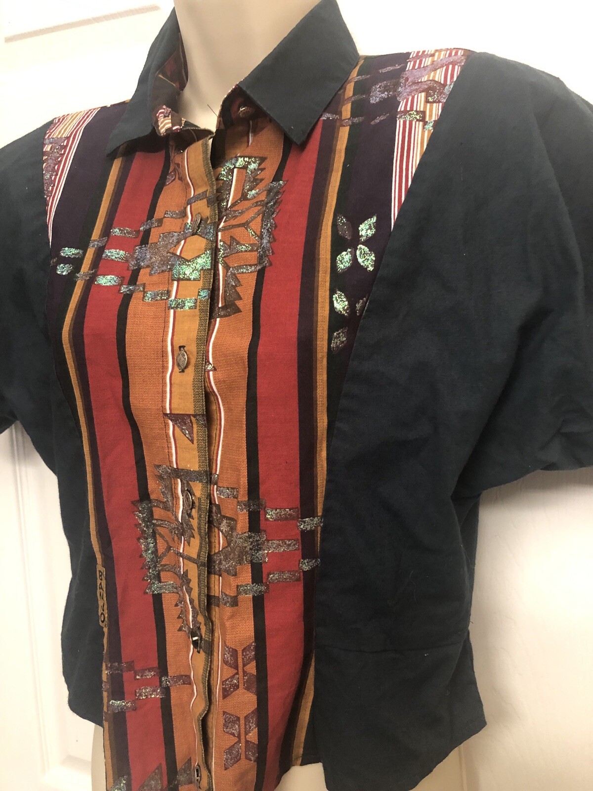Vintage Banjo Texas Western Wear Womens Crop Shirt Size M Rodeo Square Dancing