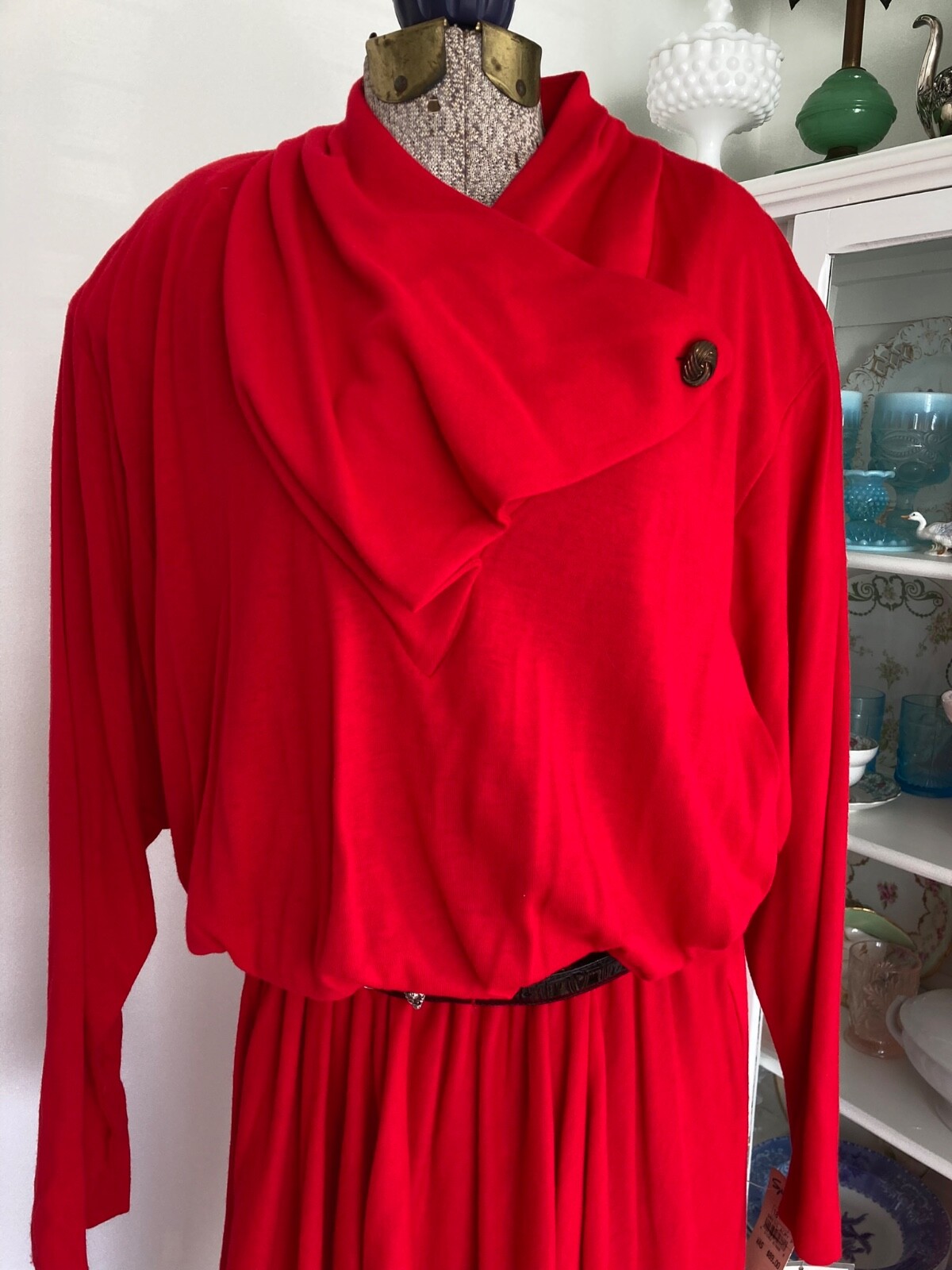 NOS Vintage 1980s SPEIGEL Red Jersey KNIT Dress Size 18 Bust 46