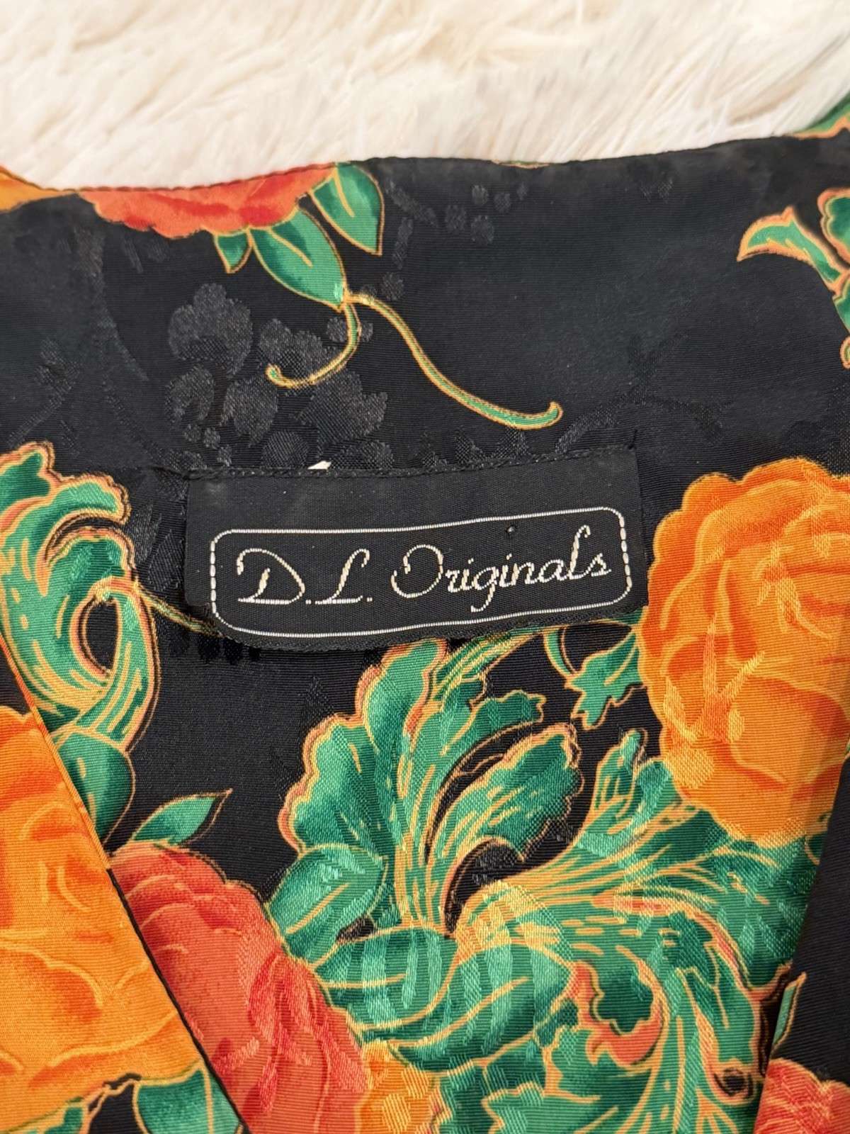 Vintage D.L. Originals Floral Peplum Blouse Black Rose Button Blazer Bow Large