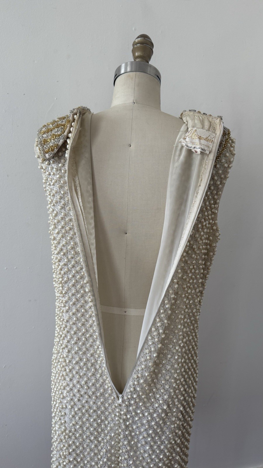 1960s Alexander’s Heavily Beaded Embellished Lace/Faux Pearl Mini Dress Couture