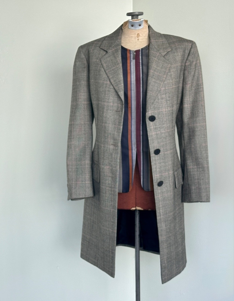 Donna Karan 90s Longline Womens Blazer Size 6 Medium Designer Plaid Blazer