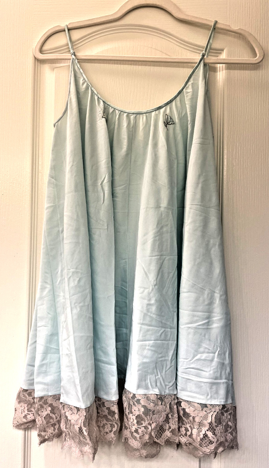 CLAIRE SANDRA by LUCIE ANN BEVERLY HILLS Vintage Baby Blue Sheer Nylon&Lace Gown